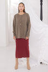 BEIGE-ROUND NECK RAGLAN SLEEVES CARDIGAN SWEATER (24X-009-66)