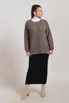 OLIVE-ROUND NECK RAGLAN SLEEVES CARDIGAN SWEATER (24X-009-66)