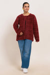 MAROON ROUND NECK FULL SLEEVES CARDIGAN SWEATER (24X-024-66)