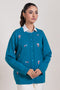 TEAL-ROUND NECK FULL SLEEVES CARDIGAN SWEATER (24X-040-66)