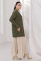 OLIVE-SHAWL COLLAR FRONT OPEN FULL SLEEVES CARDIGAN SWEATER (24X-069-66)