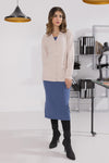 BEIGE-FULL SLEEVES V-NECK CARDIGAN SWEATER (24X-159-66)