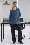 BLUE-ROUND NECK FULL SLEEVE CARDIGAN SWEATER  (24X-167-66)