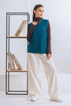 TEAL-SANDO V-NECK CARDIGAN SWEATER (24X-172-66)